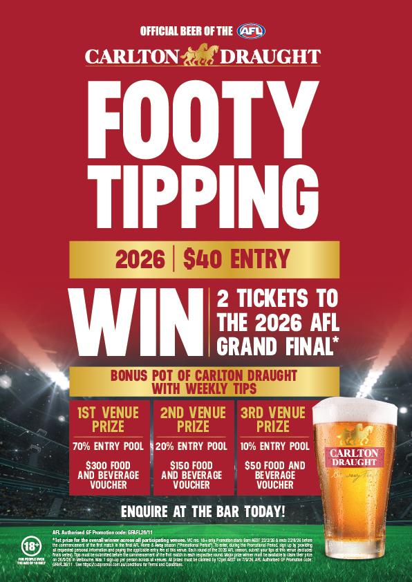 Footy Tipping poster at The King Hotel Melbourne