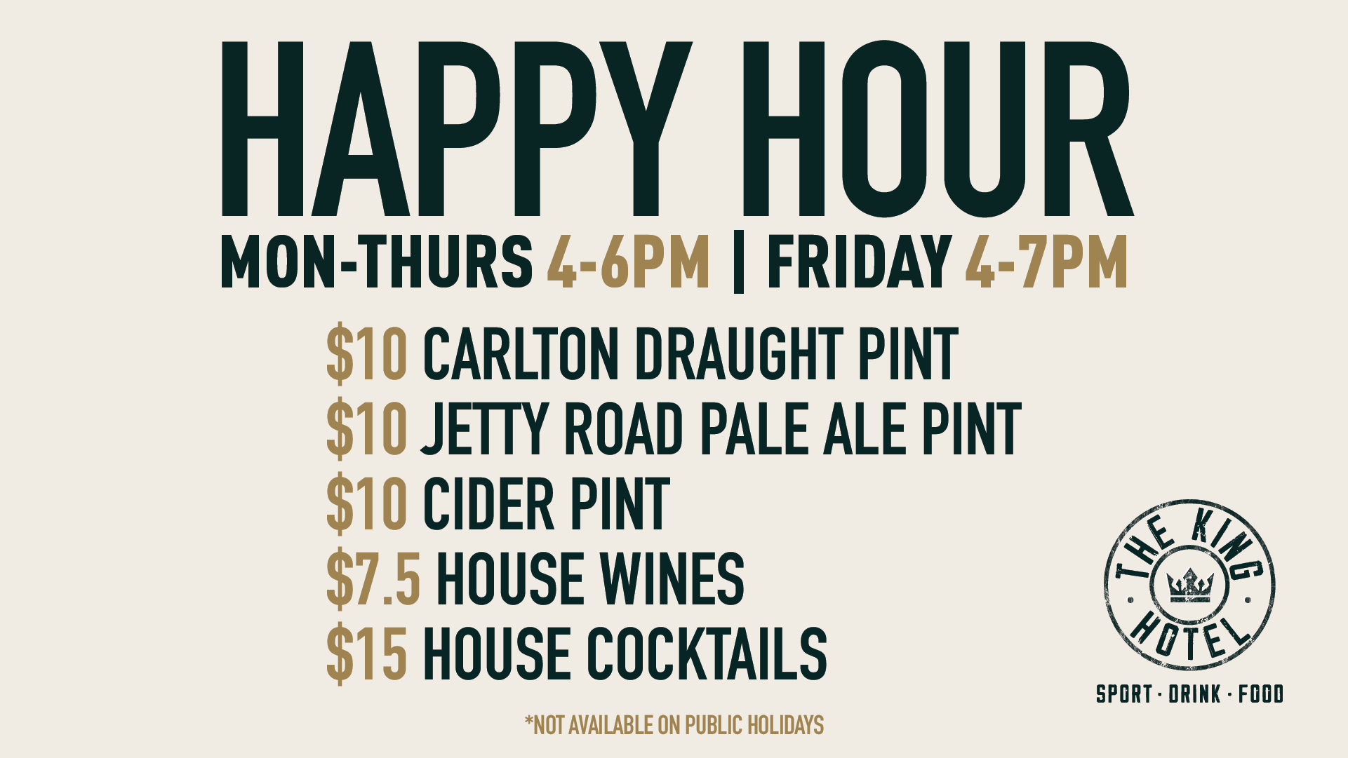After-work drinks and Happy Hour specials at The King Hotel Melbourne CBD