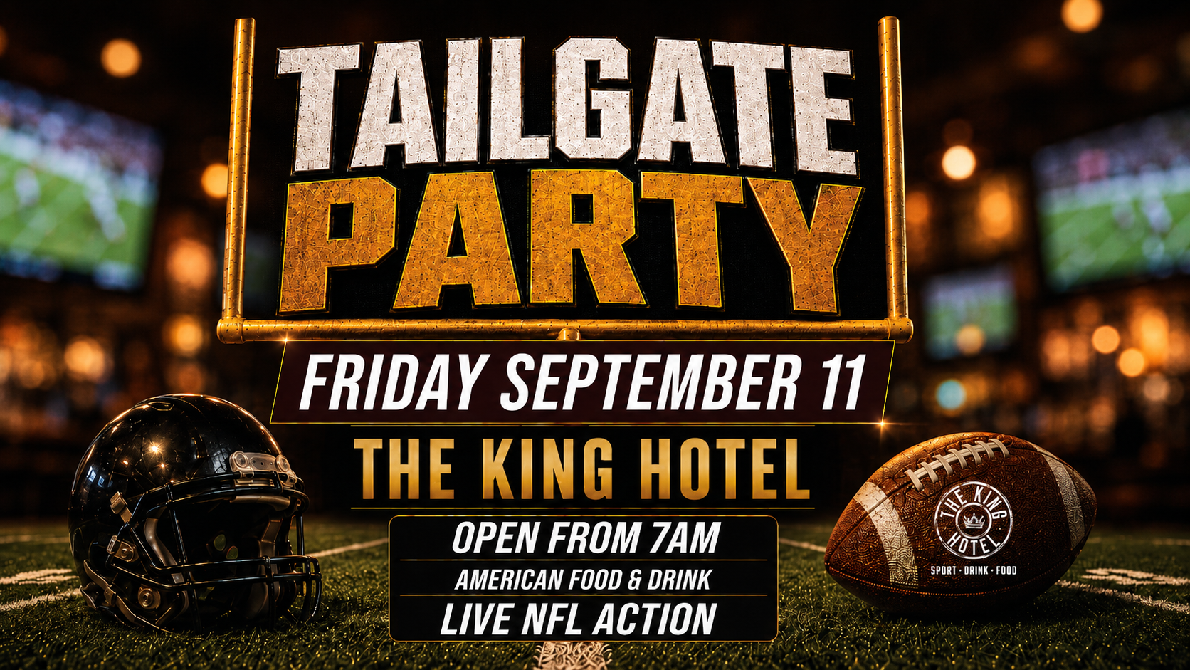 The King Hotel Promotional poster for hosting the tailgate party at 120 king streey, melbourne